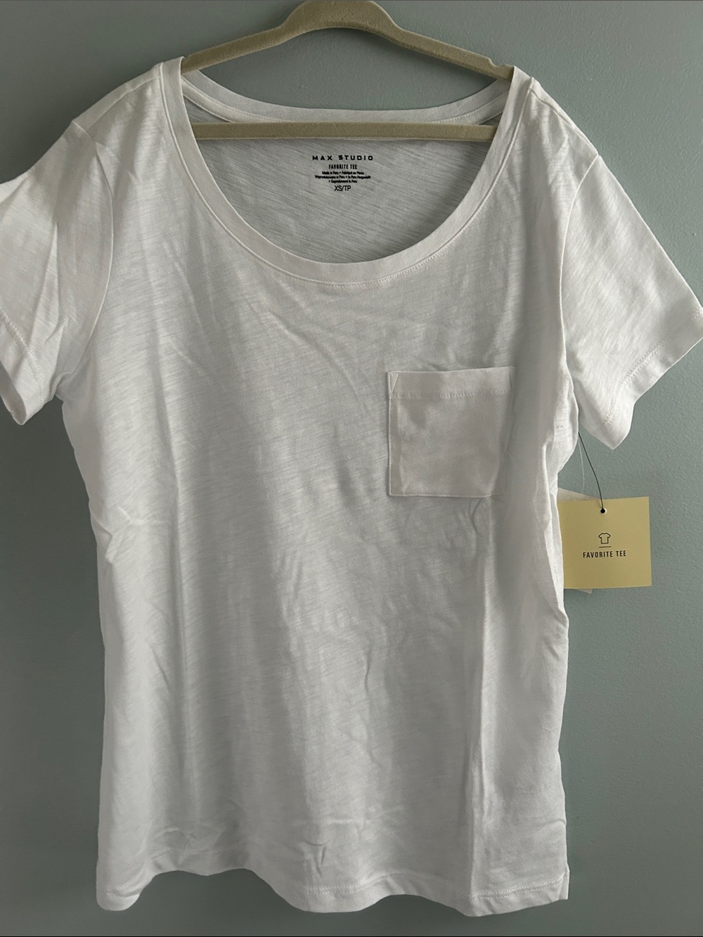 Max Studio Favorite Tee- White Short-Sleeve Pocket Tee - Women's Casual Crewneck